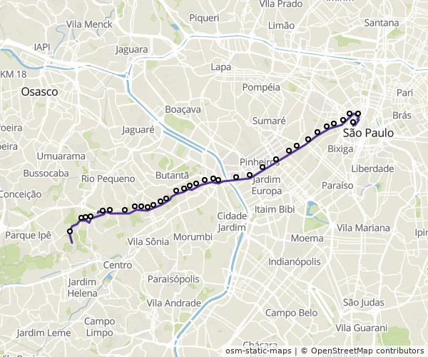 Mapa do itinerário da linha