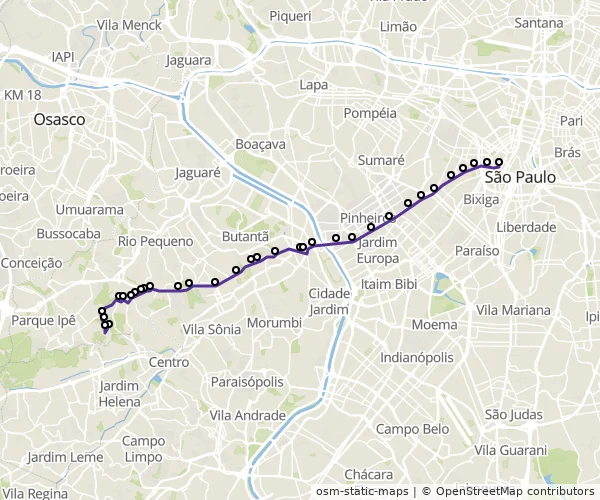 Mapa do itinerário da linha