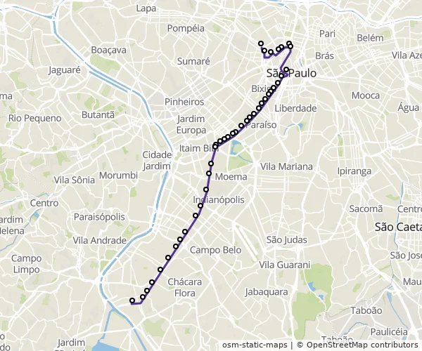 Mapa do itinerário da linha