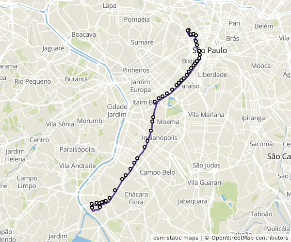 Mapa do itinerário da linha