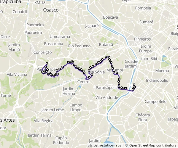Mapa do itinerário da linha