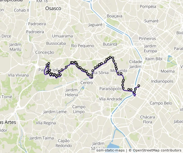 Mapa do itinerário da linha