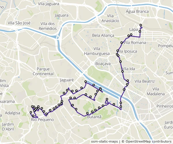 Mapa do itinerário da linha
