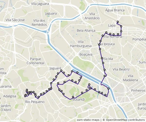 Mapa do itinerário da linha