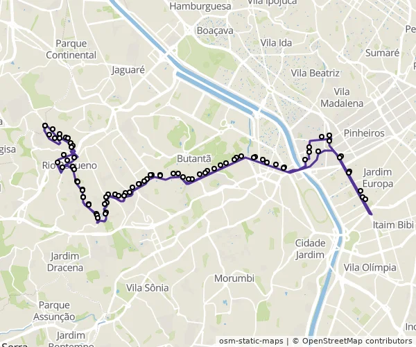 Mapa do itinerário da linha