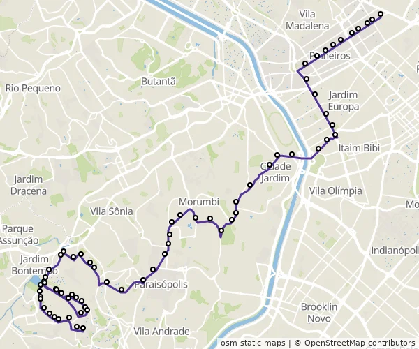 Mapa do itinerário da linha