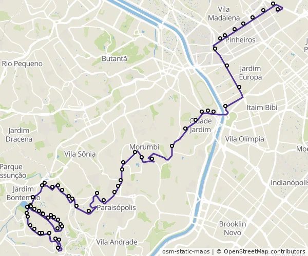 Mapa do itinerário da linha