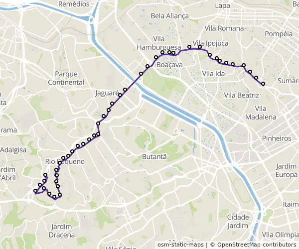 Mapa do itinerário da linha
