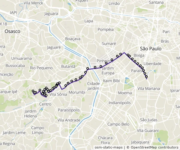 Mapa do itinerário da linha