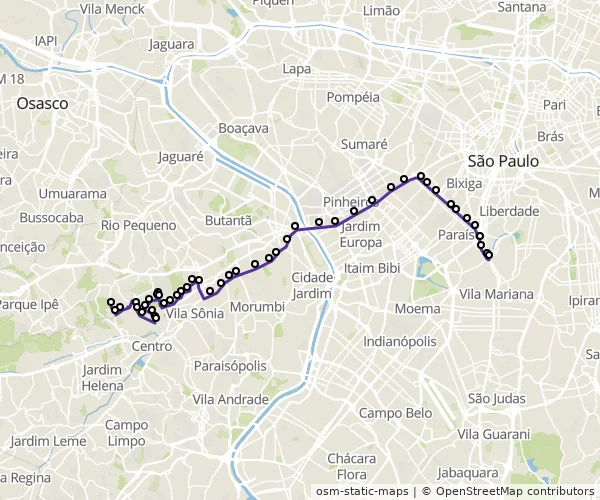 Mapa do itinerário da linha