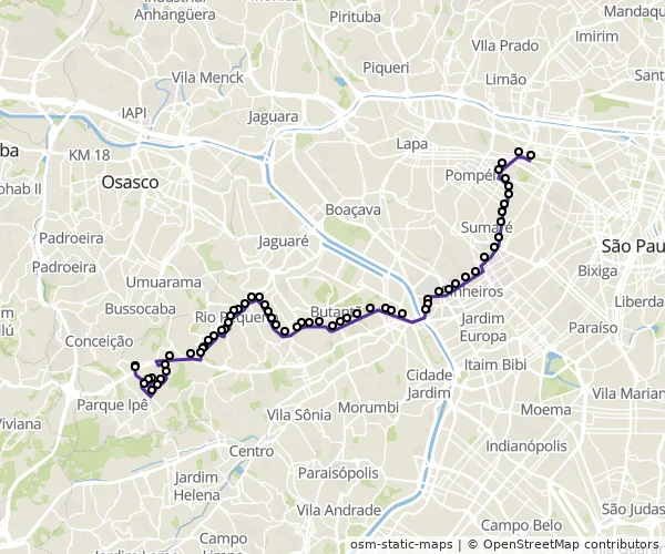 Mapa do itinerário da linha
