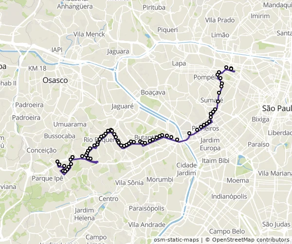 Mapa do itinerário da linha