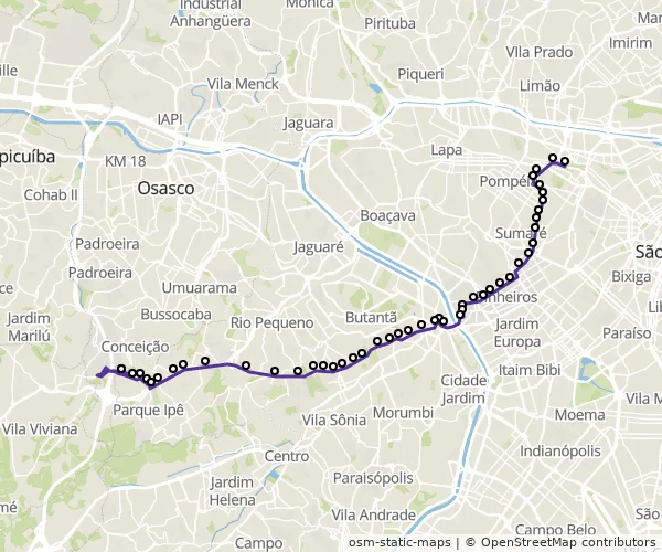 Mapa do itinerário da linha