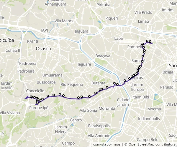 Mapa do itinerário da linha