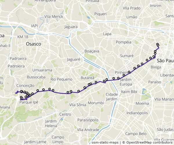 Mapa do itinerário da linha