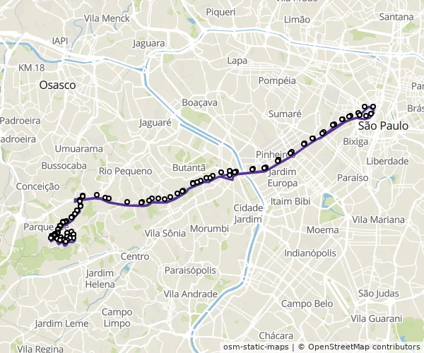 Mapa do itinerário da linha