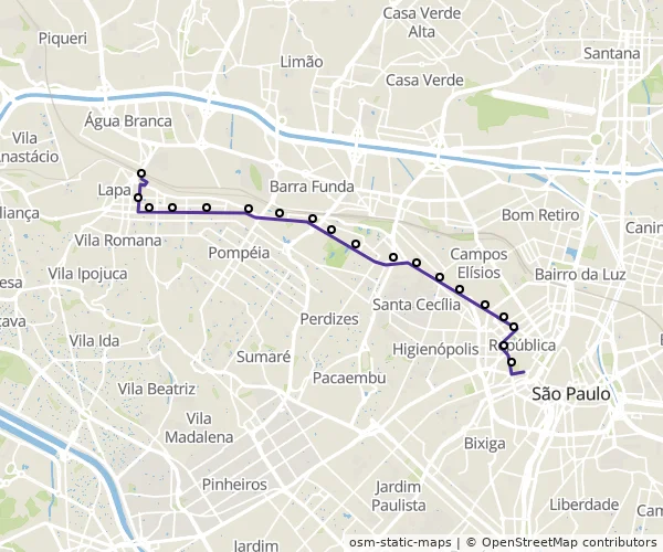 Mapa do itinerário da linha