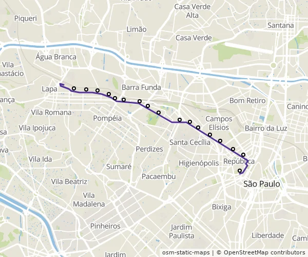 Mapa do itinerário da linha