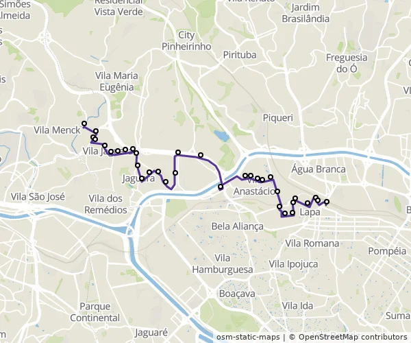 Mapa do itinerário da linha
