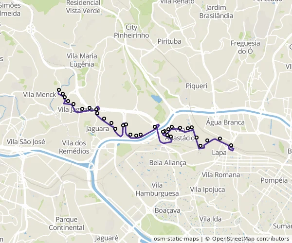 Mapa do itinerário da linha