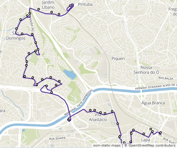 Mapa do itinerário da linha