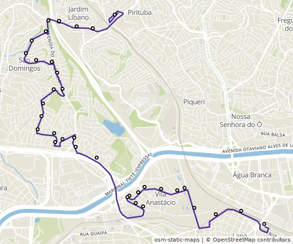 Mapa do itinerário da linha