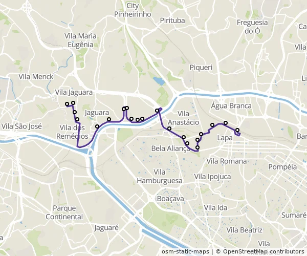 Mapa do itinerário da linha