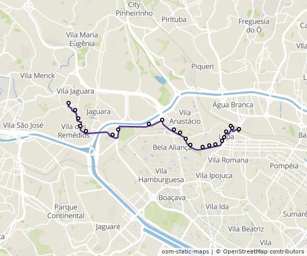 Mapa do itinerário da linha