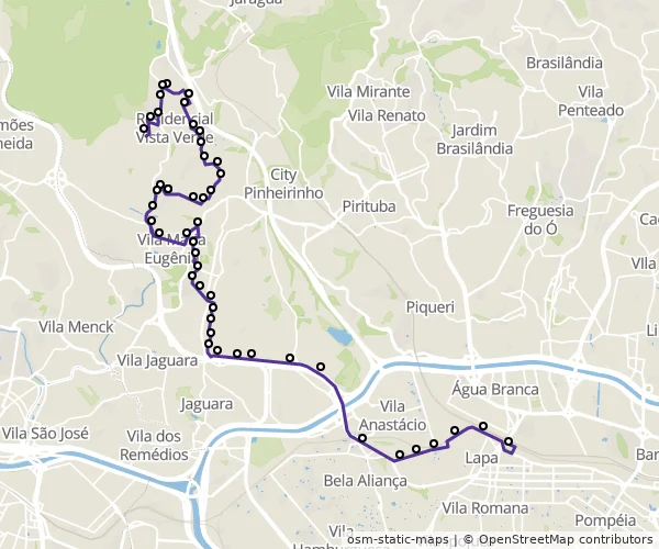 Mapa do itinerário da linha