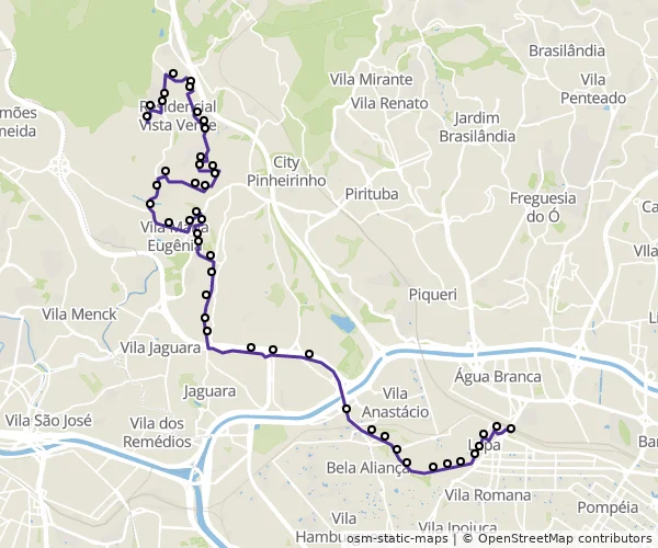Mapa do itinerário da linha