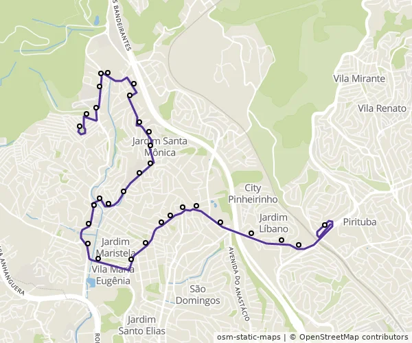 Mapa do itinerário da linha