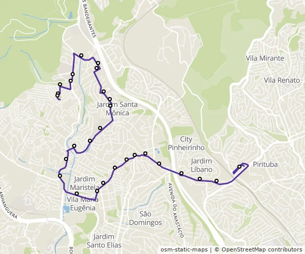 Mapa do itinerário da linha