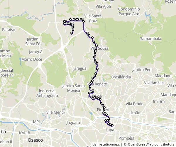 Mapa do itinerário da linha