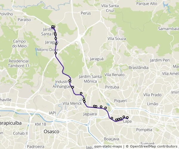 Mapa do itinerário da linha
