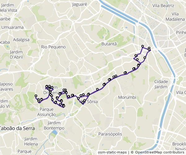 Mapa do itinerário da linha