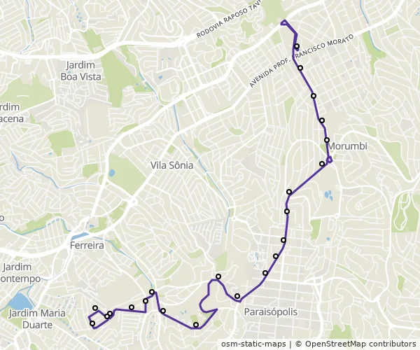 Mapa do itinerário da linha