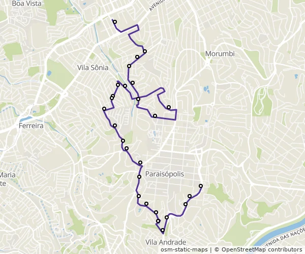 Mapa do itinerário da linha