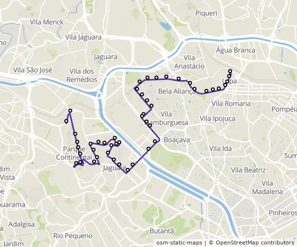 Mapa do itinerário da linha