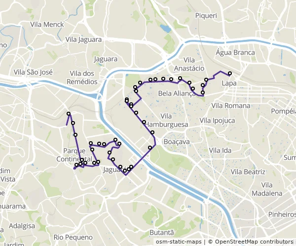 Mapa do itinerário da linha