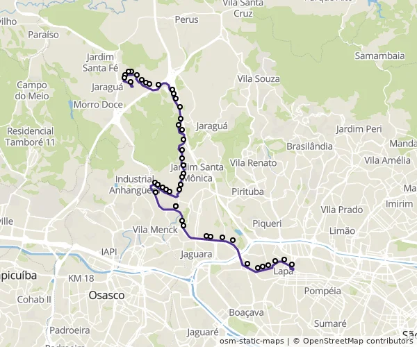 Mapa do itinerário da linha