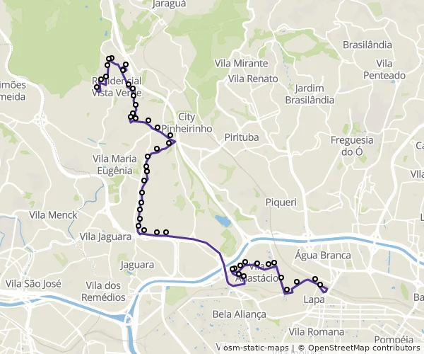 Mapa do itinerário da linha