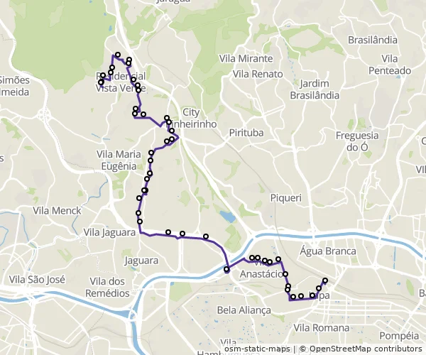 Mapa do itinerário da linha
