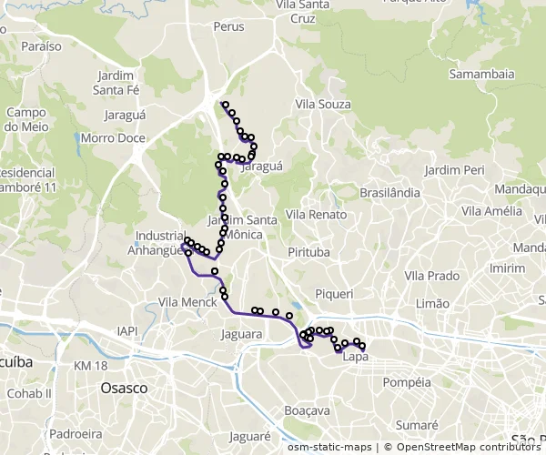 Mapa do itinerário da linha