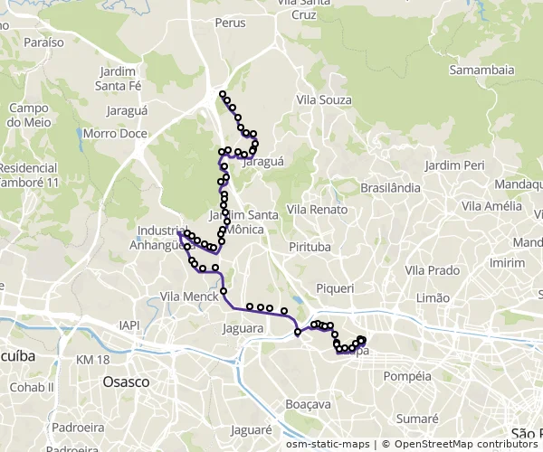 Mapa do itinerário da linha