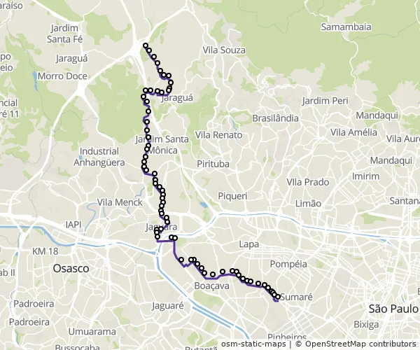 Mapa do itinerário da linha