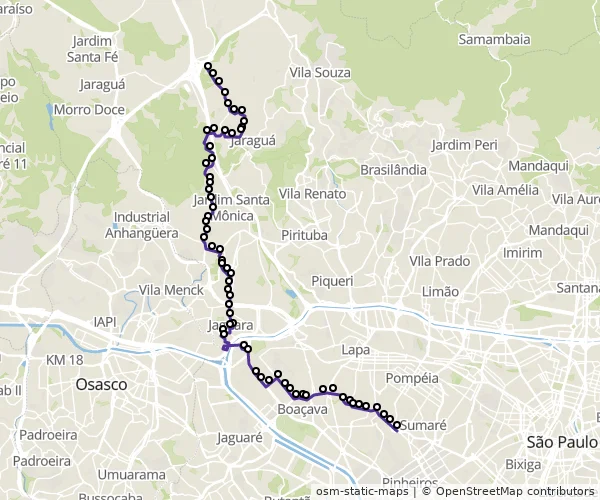 Mapa do itinerário da linha