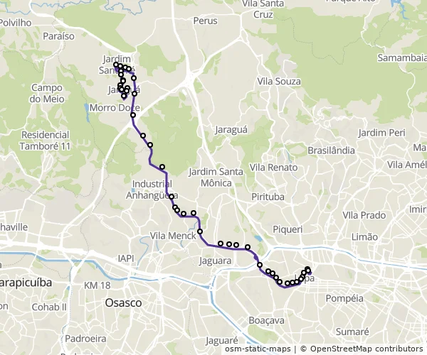 Mapa do itinerário da linha