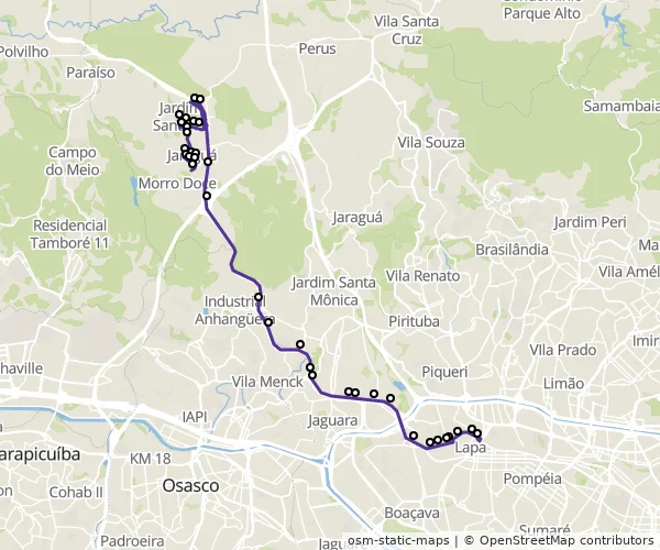 Mapa do itinerário da linha