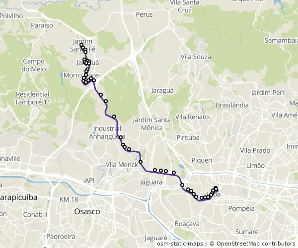 Mapa do itinerário da linha