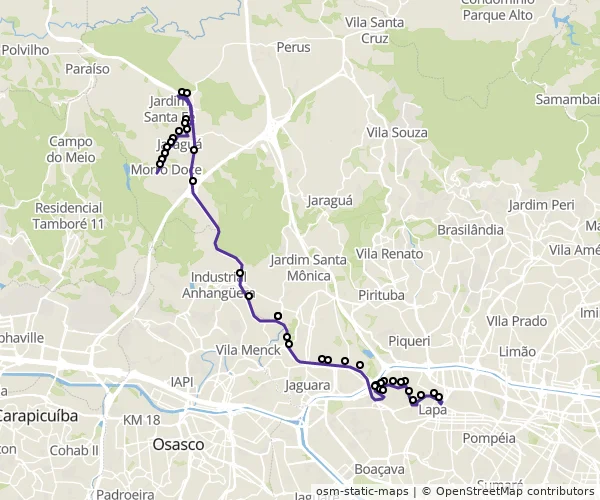 Mapa do itinerário da linha